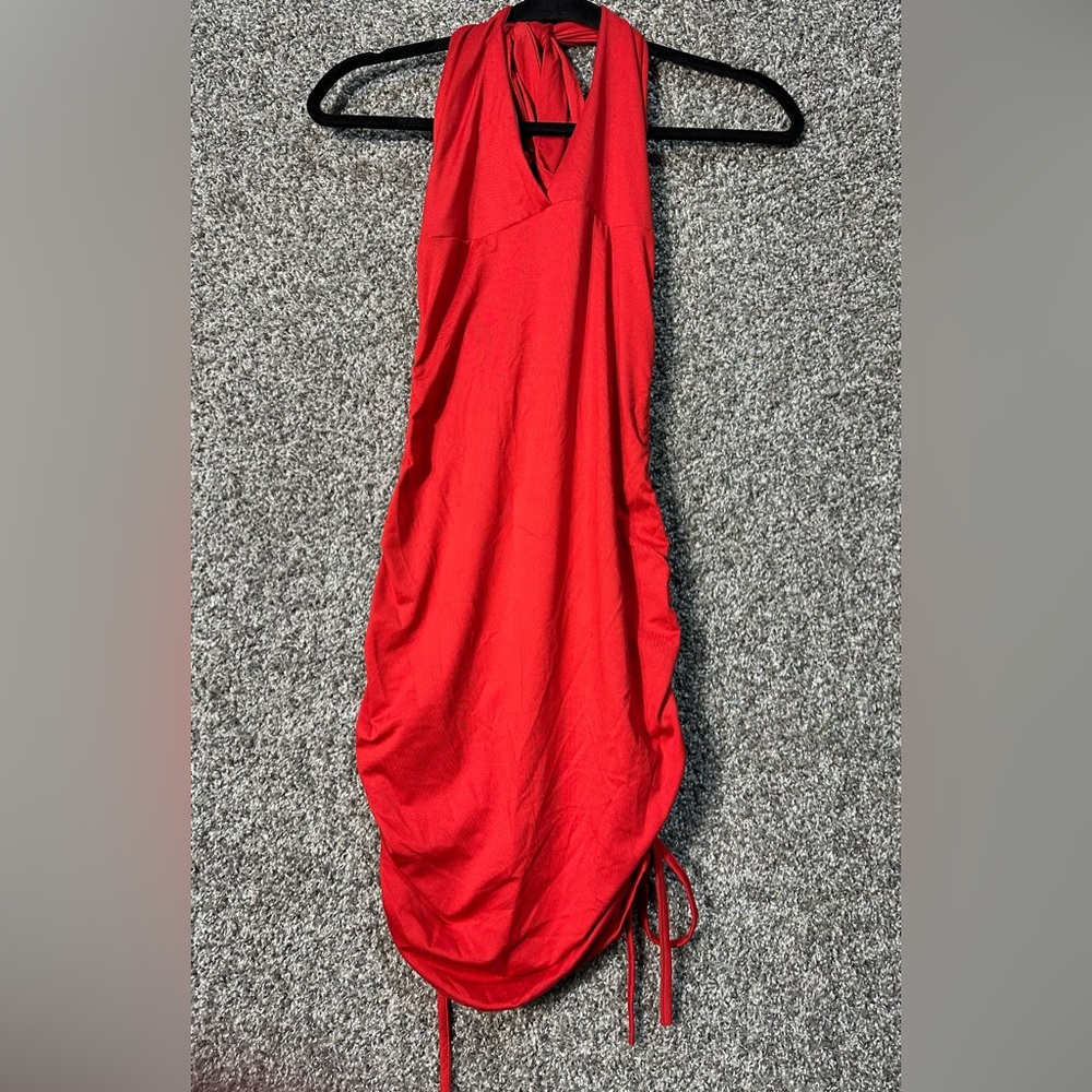 NWOT Halter Bodycon Ruched Drawstring Mini Club Dress Size Medium - Picture 3 of 5